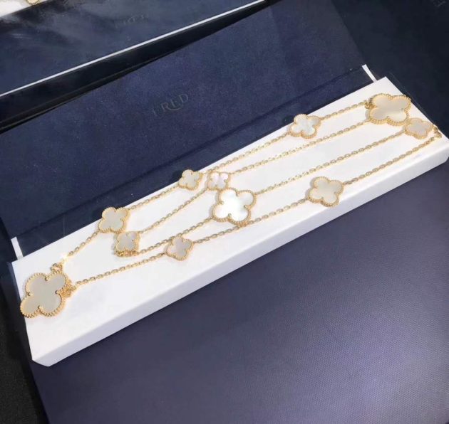 real gold van cleef arpels magic alhambra 16 motifs long necklace 18k yellow gold white mother of pearl 62087b23d350c