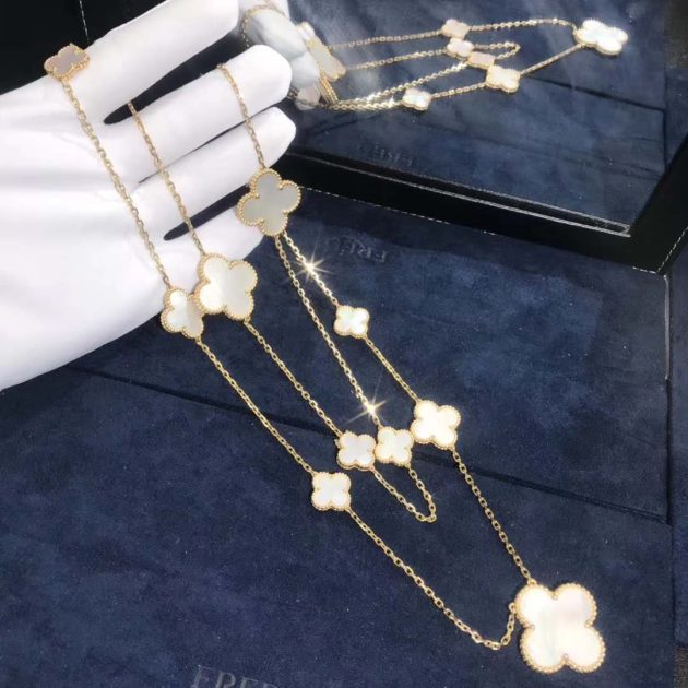 real gold van cleef arpels magic alhambra 16 motifs long necklace 18k yellow gold white mother of pearl 62087b279bcaf