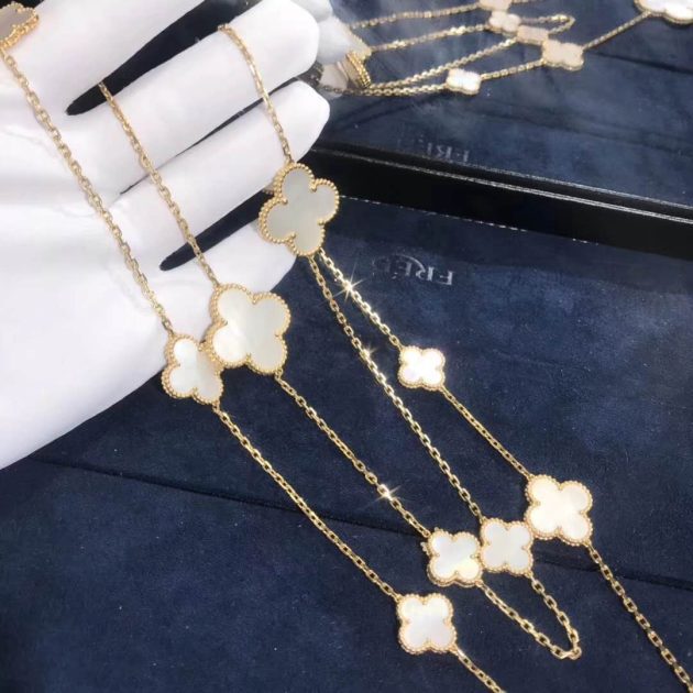 real gold van cleef arpels magic alhambra 16 motifs long necklace 18k yellow gold white mother of pearl 62087b3089d94