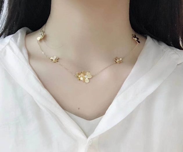 solid real van cleef arpels frivole necklace 9 flowers yellow gold diamond 62085a7c2aba5