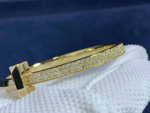 tiffany 18k yellow gold t1 wide diamond hinged bangle bracelet 6209eb37d63df