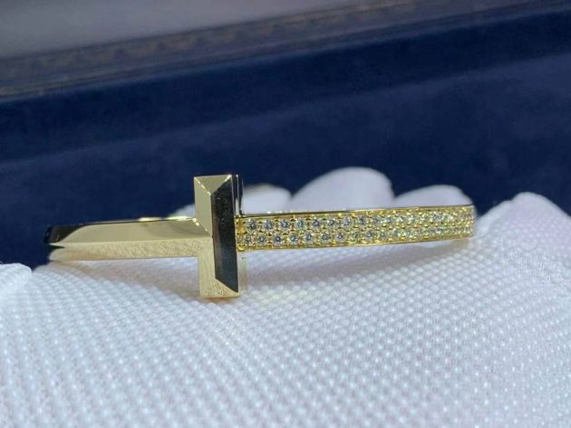 tiffany 18k yellow gold t1 wide diamond hinged bangle bracelet 6209eb4360ca6