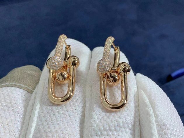 tiffany city hardwear link solid 18k rose gold with pave diamonds earrings 6209ea3ba0a67