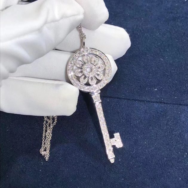 tiffany co petal key pendant necklace 18k rose gold with pave diamonds large size 6209ff257b74d