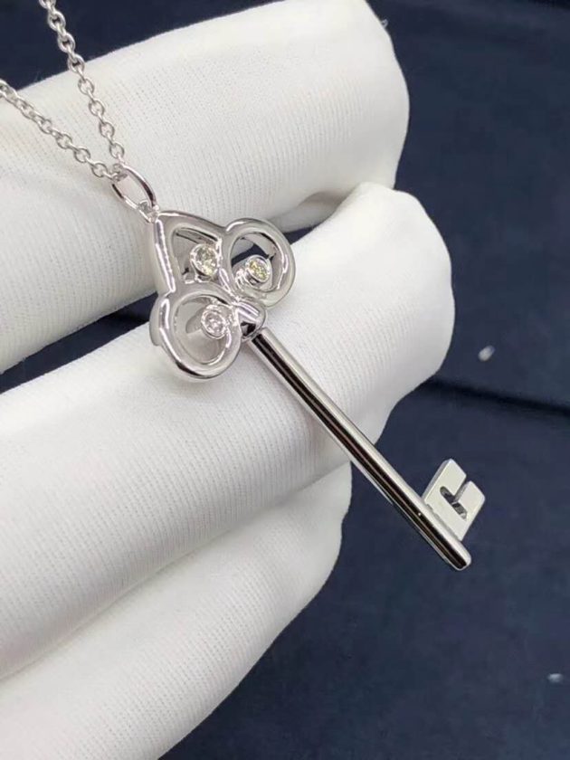 tiffany fleur de lis key pendant necklace 18kt white gold set with diamonds 6209ffa8bc2ae