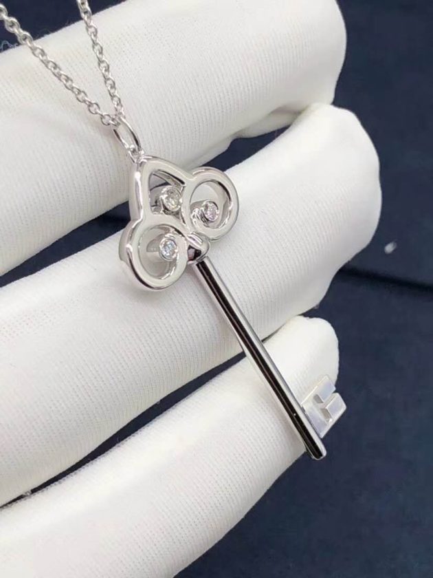 tiffany fleur de lis key pendant necklace 18kt white gold set with diamonds 6209ffabe8bc8