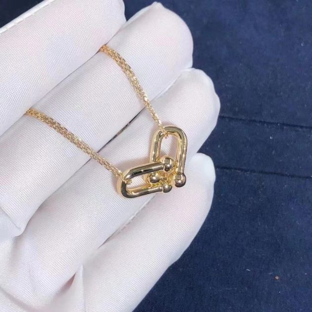 tiffany hardwear double link solid 18k yellow gold pendant necklace 6209e9e053222