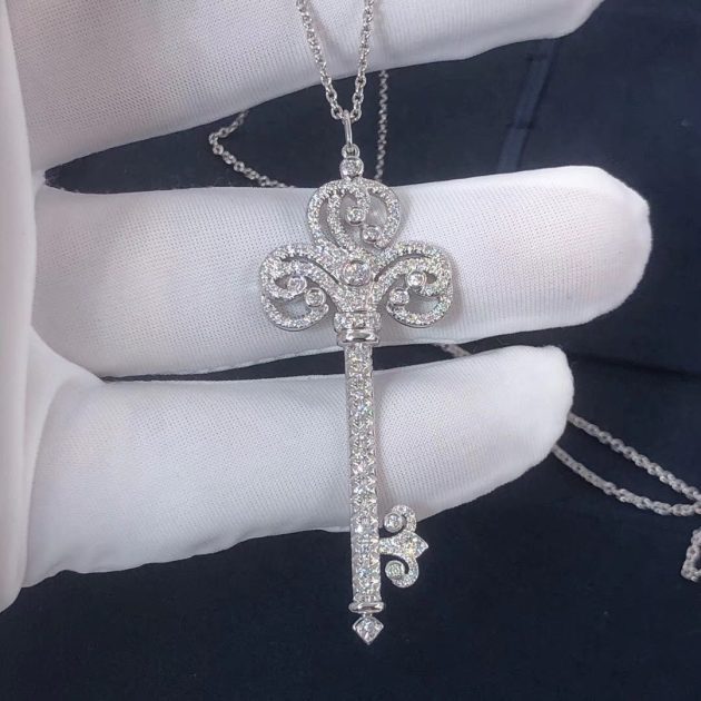 tiffany platinum fleur de lis diamond key pendant necklace 6209f2632a97d