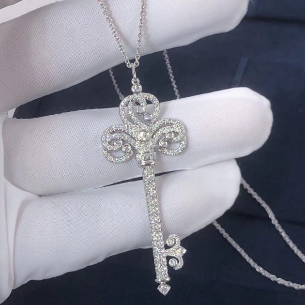 tiffany platinum fleur de lis diamond key pendant necklace 6209f2672db61