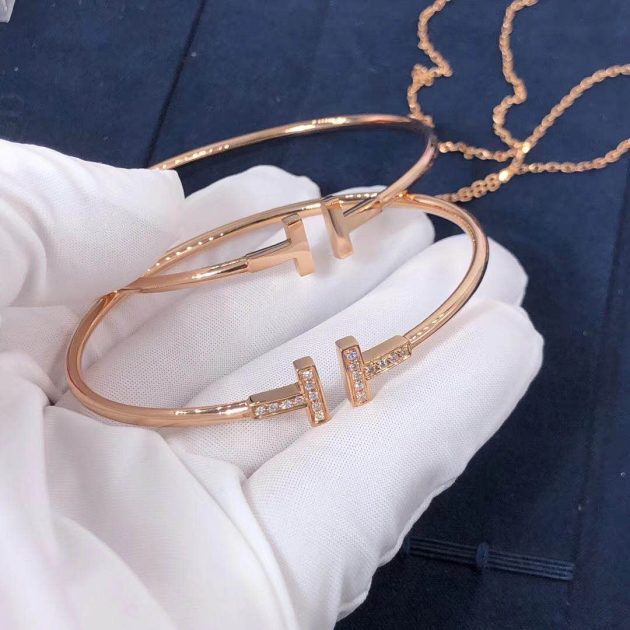 tiffany t wire bracelet 18k pink gold with diamonds 6209f60de2c22