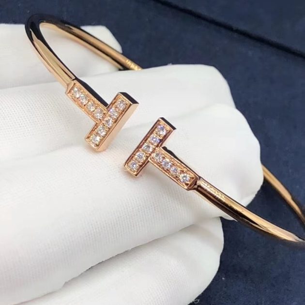 tiffany t wire bracelet 18k pink gold with diamonds 6209f6213380e