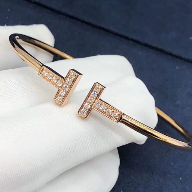 tiffany t wire bracelet 18k pink gold with diamonds 6209f6236478b