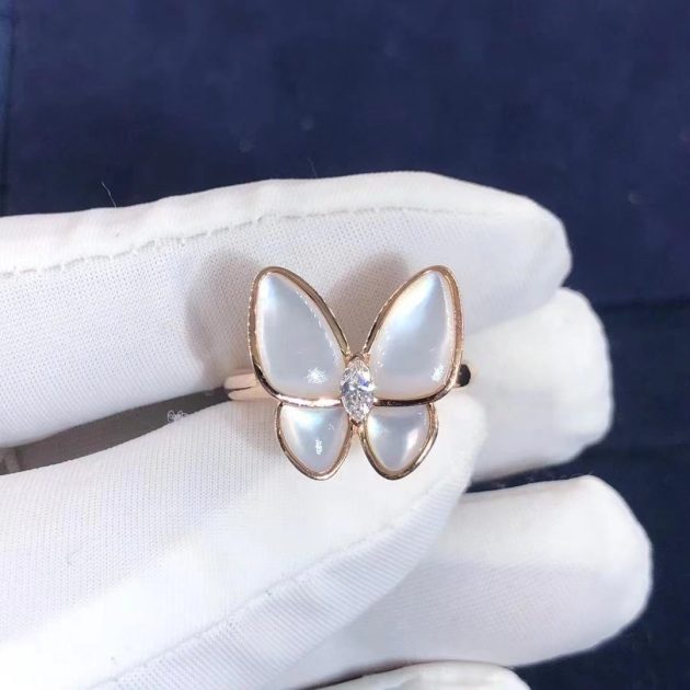 van cleef arpels 18k rose gold mother of pearl diamond butterfly ring 6207a70160a6b