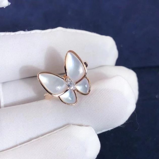 van cleef arpels 18k rose gold mother of pearl diamond butterfly ring 6207a70a723e7