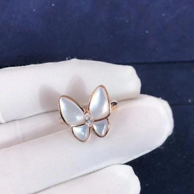 van cleef arpels 18k rose gold mother of pearl diamond butterfly ring 6207a71a42e54