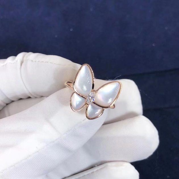 van cleef arpels 18k rose gold mother of pearl diamond butterfly ring 6207a72207f1c