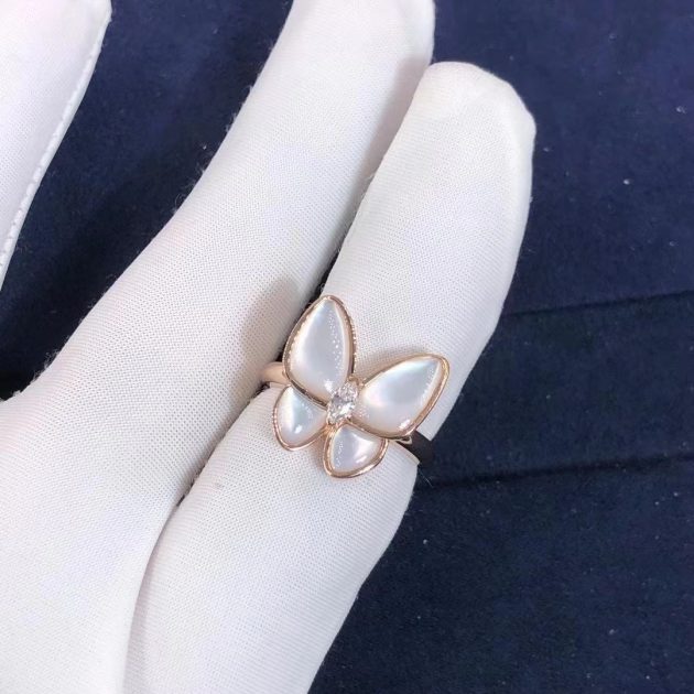 van cleef arpels 18k rose gold mother of pearl diamond butterfly ring 6207a72811220