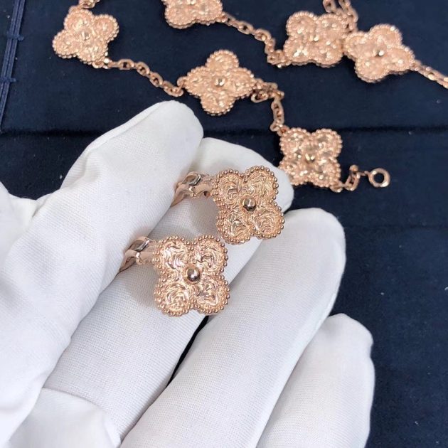 van cleef arpels 18k rose gold vintage alhambra clover earrings vcarn9t400 6208545c25414