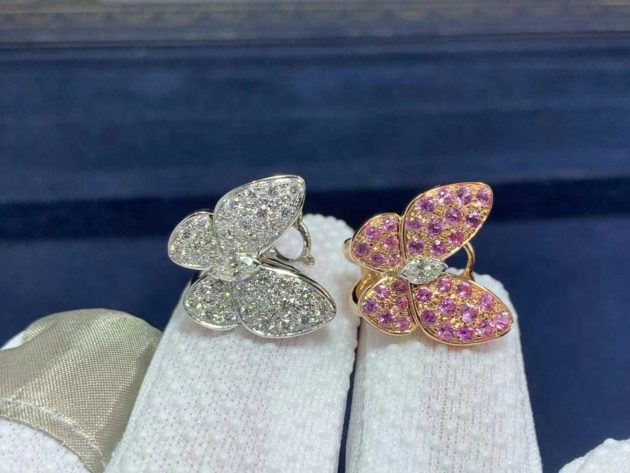 van cleef arpels 18k white gold rose gold diamond pink sapphire two butterfly earrings vcaro3m600 6207a36ce8917