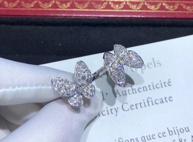 van cleef arpels 18k white gold tow butterfly diamond pave between the finger ring vcaro61900 6207ed15d1b4b