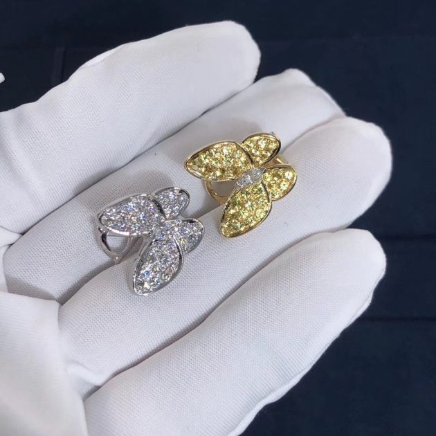 van cleef arpels 18k white gold yellow gold diamond yellow sapphire two butterfly earrings vcarb15100 6208505f4fd3a