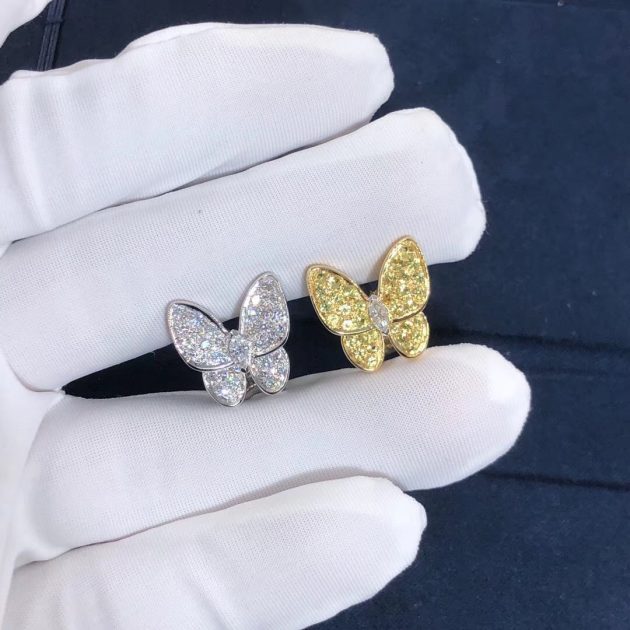 van cleef arpels 18k white gold yellow gold diamond yellow sapphire two butterfly earrings vcarb15100 6208506b39426