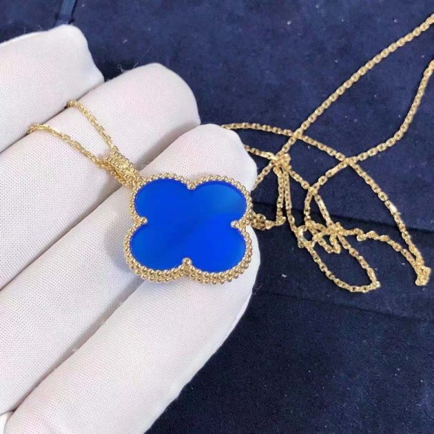 van cleef arpels 18k yellow gold 1 motifs blue agate magic alhambra pendant long necklace vcarp6la00 6207b0ad52279