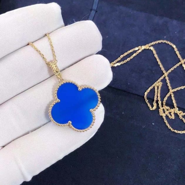 van cleef arpels 18k yellow gold 1 motifs blue agate magic alhambra pendant long necklace vcarp6la00 6207b0b37a932