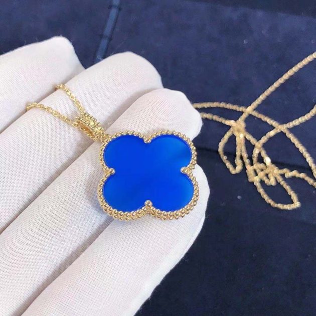 van cleef arpels 18k yellow gold 1 motifs blue agate magic alhambra pendant long necklace vcarp6la00 6207b0b92639e