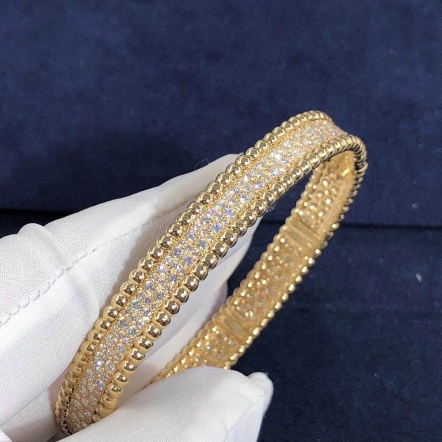 van cleef arpels 18k yellow gold 3 row perlee diamonds bracelet large model vcaro3yc00 6207f4d731d6e