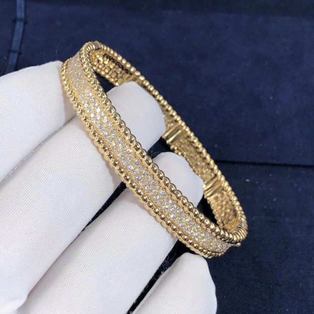 van cleef arpels 18k yellow gold 3 row perlee diamonds bracelet large model vcaro3yc00 6207f4dbcd08d