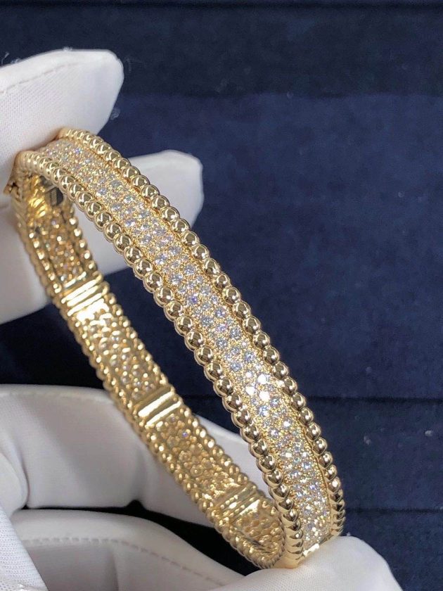 van cleef arpels 18k yellow gold 3 row perlee diamonds bracelet large model vcaro3yc00 6207f4e52ca63
