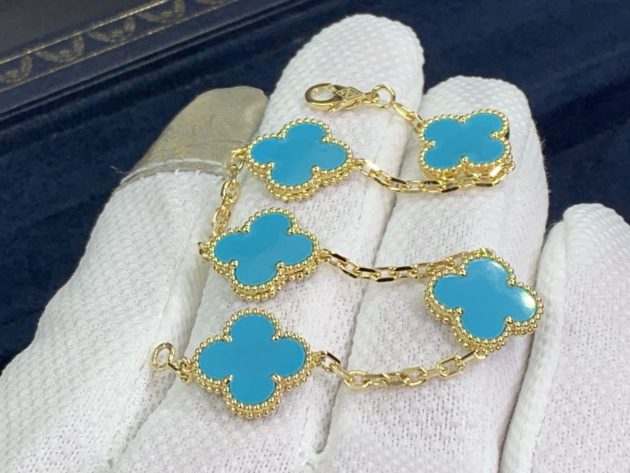 van cleef arpels 18k yellow gold 5 motifs turquoise vintage alhambra bracelet 6208598b258e1