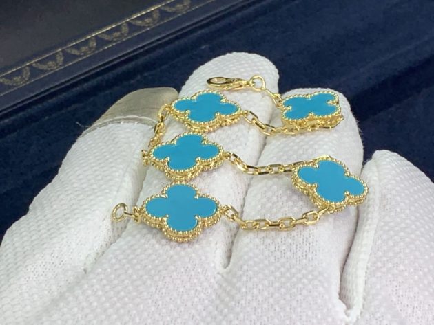 van cleef arpels 18k yellow gold 5 motifs turquoise vintage alhambra bracelet 6208598e3c98a