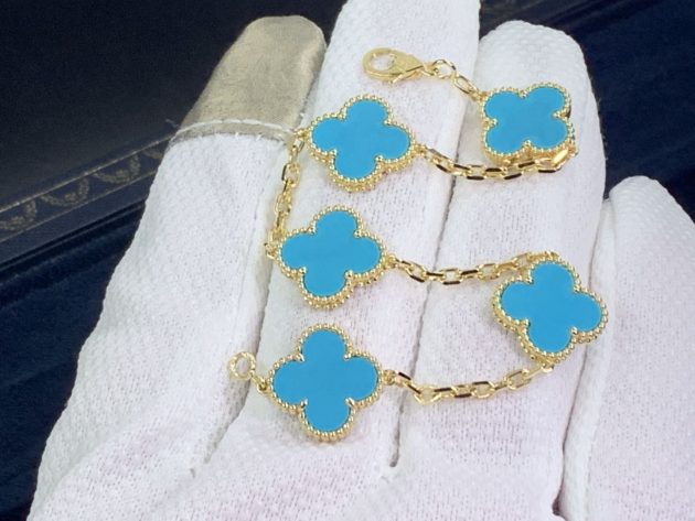 van cleef arpels 18k yellow gold 5 motifs turquoise vintage alhambra bracelet 62085991c714d