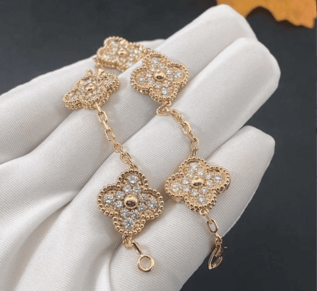 van cleef arpels 18k yellow gold 5 motifs vintage alhambra diamond bracelet vcara41400 6207ac5353d01