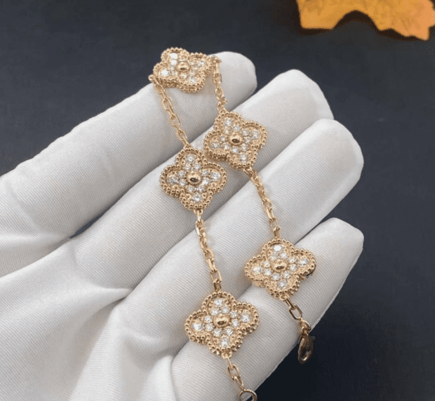 van cleef arpels 18k yellow gold 5 motifs vintage alhambra diamond bracelet vcara41400 6207ac5beb919