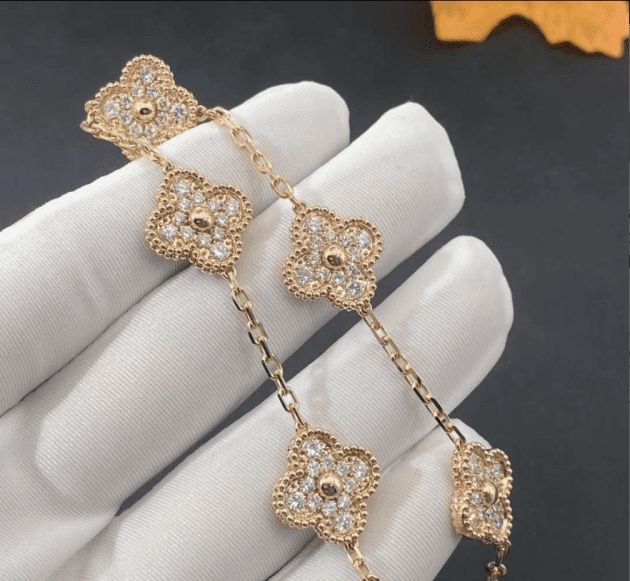 van cleef arpels 18k yellow gold 5 motifs vintage alhambra diamond bracelet vcara41400 6208a32996f64