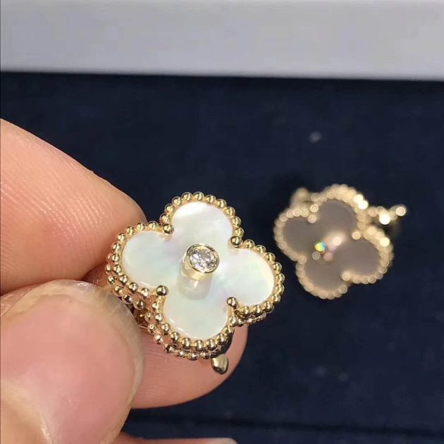 van cleef arpels 18k yellow gold vintage alhambra diamond mop earrings 620871f782021