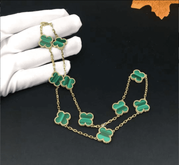 van cleef arpels 18k yellow gold vintage alhambra malachite 10 motif necklace vcaro3qj00 6207a9c8b12f3