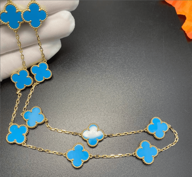 van cleef arpels 18k yellow gold vintage alhambra necklace 10 motifs turquoise 6207b490c833d