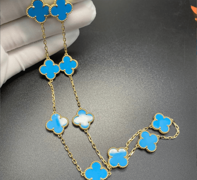 van cleef arpels 18k yellow gold vintage alhambra necklace 10 motifs turquoise 6207b49e8be10