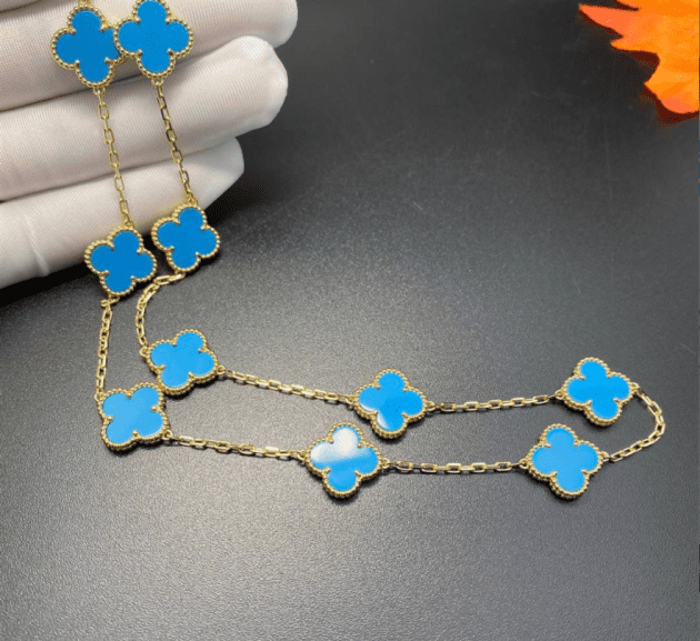 van cleef arpels 18k yellow gold vintage alhambra necklace 10 motifs turquoise 6207b4a953040