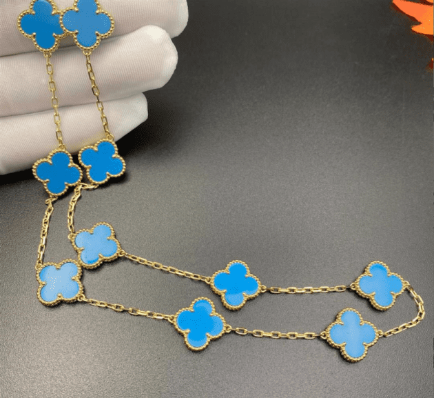 van cleef arpels 18k yellow gold vintage alhambra necklace 10 motifs turquoise 6207b4b413feb