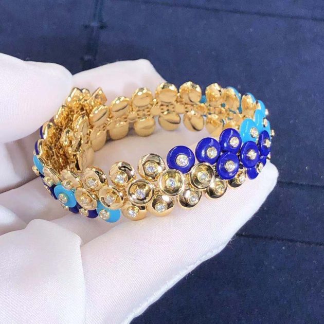 van cleef arpels bouton dor 18k yellow gold diamond lapis lazuli turquoise bracelet vcarp1al00 6207a0be774e4