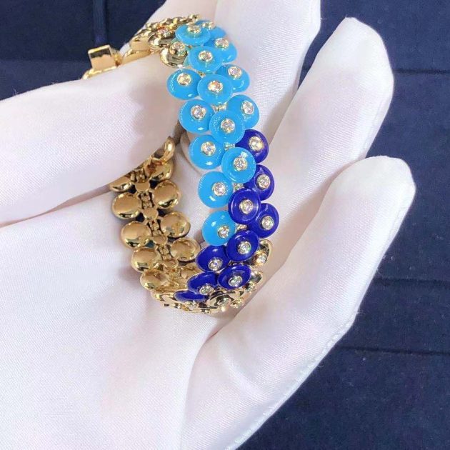 van cleef arpels bouton dor 18k yellow gold diamond lapis lazuli turquoise bracelet vcarp1al00 6207a0c53c216