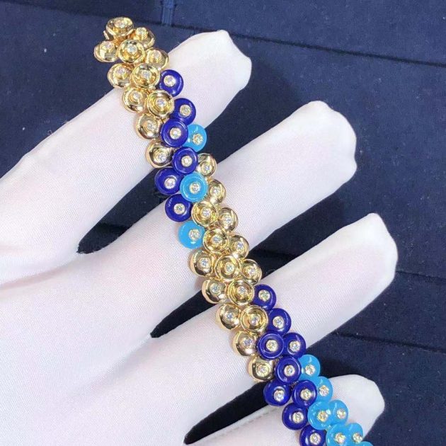 van cleef arpels bouton dor 18k yellow gold diamond lapis lazuli turquoise bracelet vcarp1al00 6207a0d52d6cd