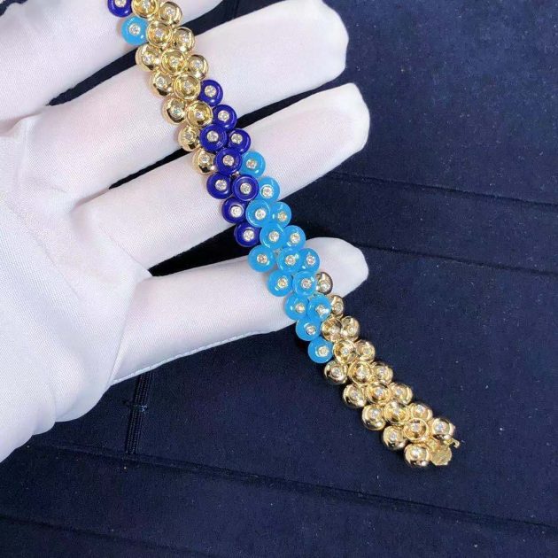 van cleef arpels bouton dor 18k yellow gold diamond lapis lazuli turquoise bracelet vcarp1al00 6207a0dad67c0