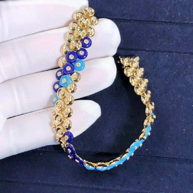 van cleef arpels bouton dor 18k yellow gold diamond lapis lazuli turquoise bracelet vcarp1al00 6207a0e040463