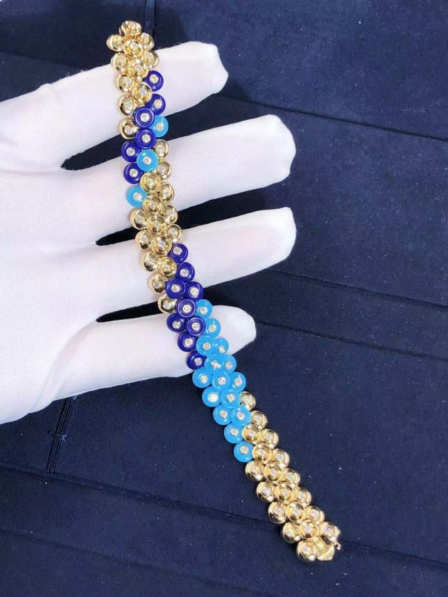 van cleef arpels bouton dor 18k yellow gold diamond lapis lazuli turquoise bracelet vcarp1al00 6207a0ed33aa2